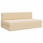 vidaXL Skladacia pohovka na spaní Krémová 152 x 86,5 x 60 cm Látka – Obrázok 2