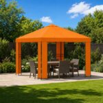 vidaXL Altánok 3 x 3 m Oranžová Polyester a oceľ 190 gsm