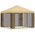 vidaXL Záhradný altánok so bočnými stenami 3 x 3 m Krémová – Obrázok 3