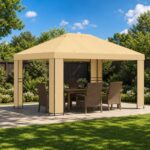 vidaXL Altánok 4 × 3 m Krémová Polyester a oceľ 190 gsm
