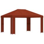 vidaXL Altánok 4 × 3 m Tehlová Polyester a oceľ 190 gsm – Obrázok 2