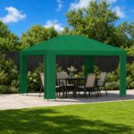vidaXL Altánok 4 × 3 m Zelená Polyester a oceľ 190 gsm