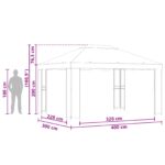 vidaXL Altánok 4 × 3 m Čierna Polyester a oceľ 190 gsm – Obrázok 7