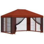 vidaXL Altánok so stenami 4 × 3 m Tehlová Polyester a oceľ 190 gsm – Obrázok 2