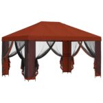 vidaXL Altánok so stenami 4 × 3 m Tehlová Polyester a oceľ 190 gsm – Obrázok 4