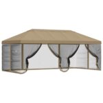 vidaXL Kryt altánku s bočnými stenami 6 x 3 m Béžová Polyester 190 – Obrázok 2