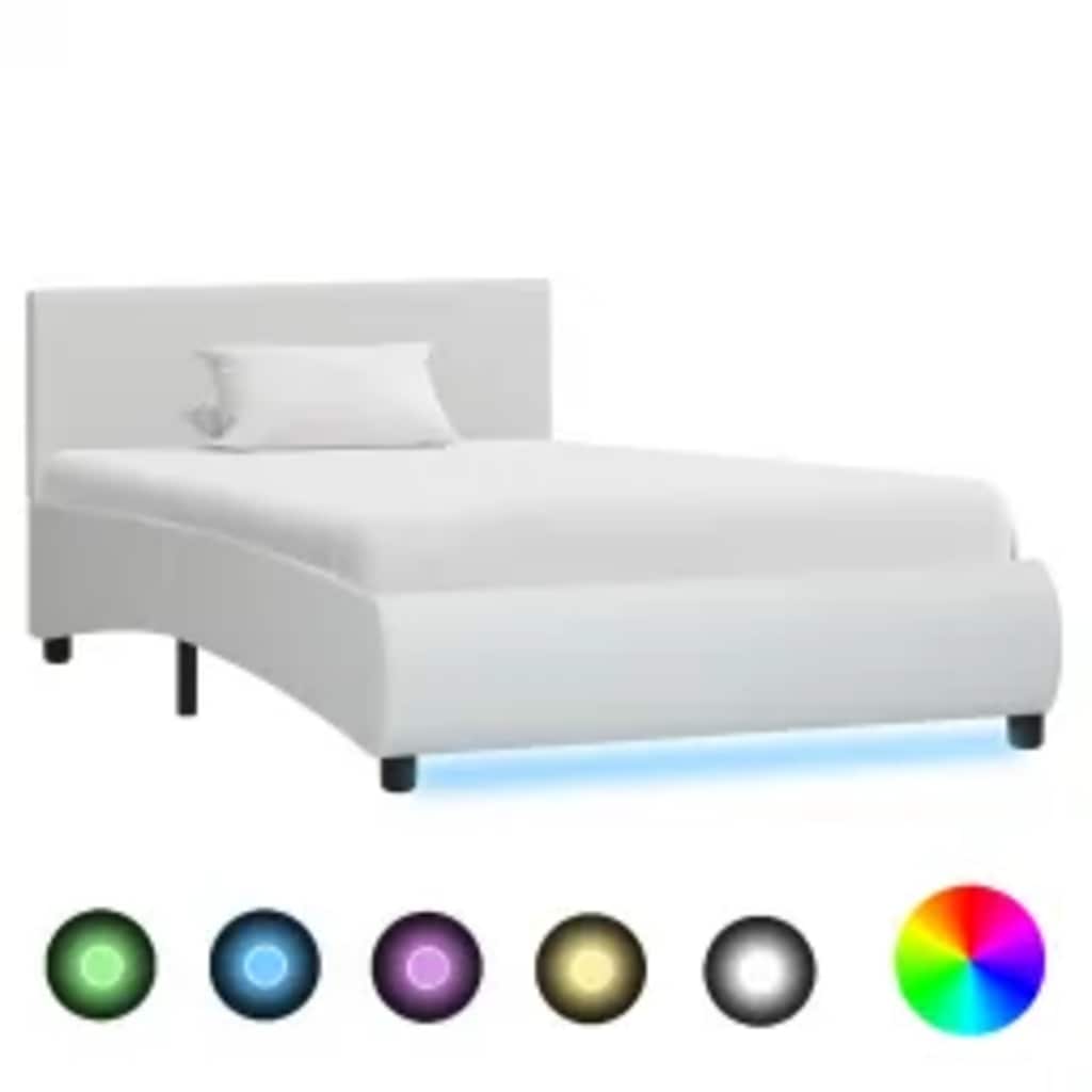 285487_1.jpg vidaXL Posteľný rám s LED, biely, umelá koža 100x200 cm – Obrázok 1