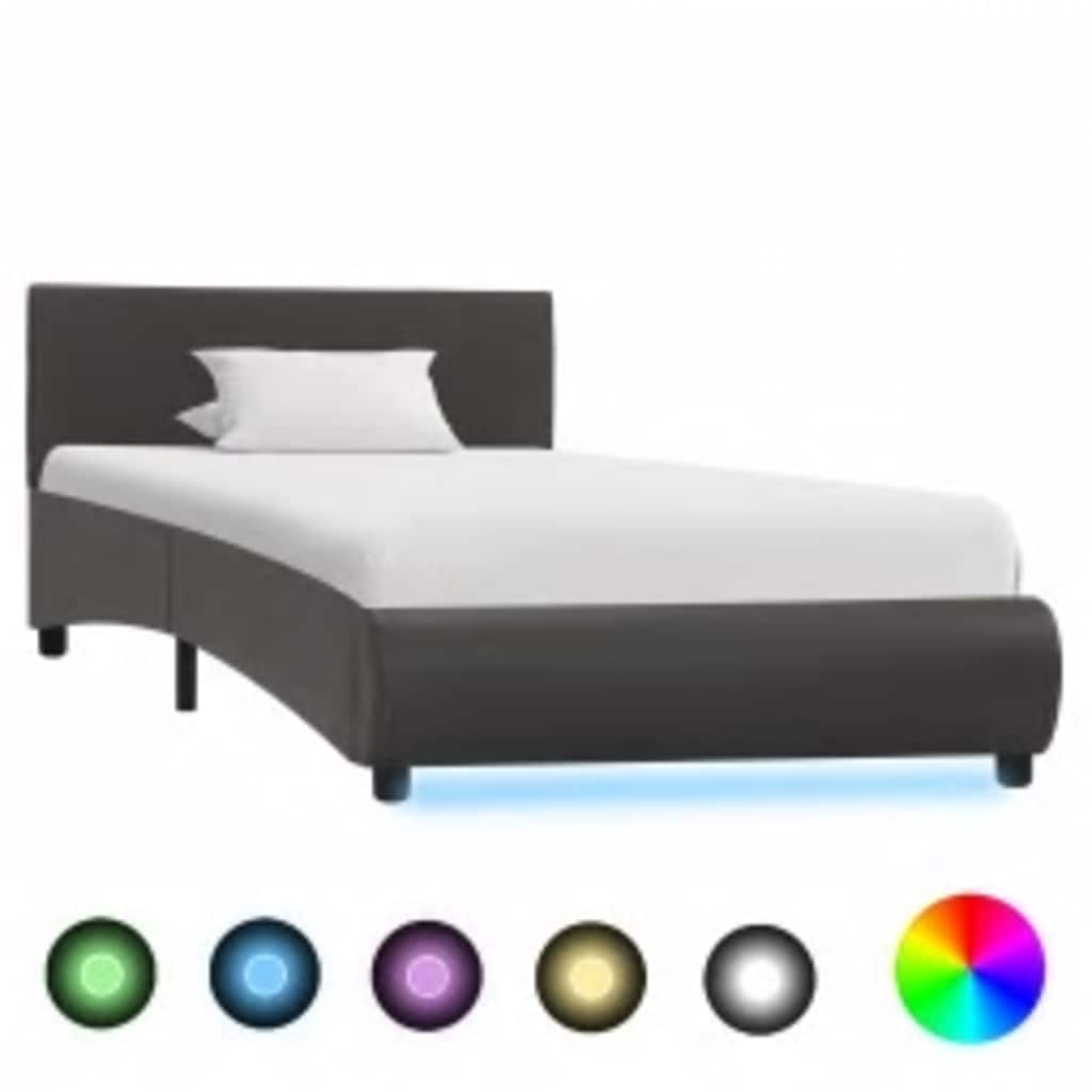 285493_1.jpg vidaXL Posteľný rám s LED, sivý, umelá koža 100x200 cm – Obrázok 1