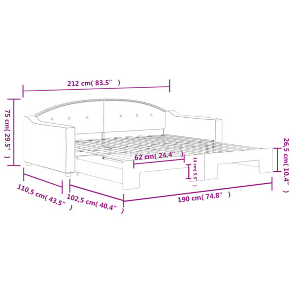 vidaXL Denná posteľ s rozkladacou posteľou bledosivá 100x190 cm látka – Obrázok 11
