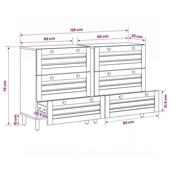 vidaXL Úložné skrine 2 ks 120 x 33 x 75 cm Masívne mango drevo – Obrázok 10
