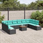 vidaXL Súprava záhradných pohoviek 11 ks Čierna a tyrkysová – Obrázok 3
