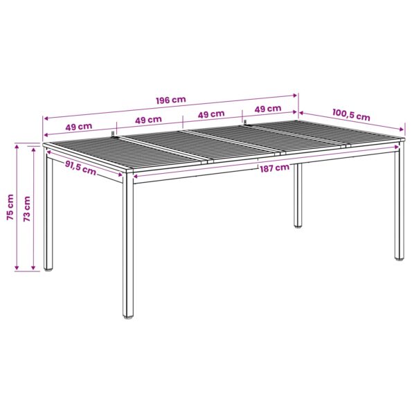 vidaXL Záhradný jedálenský stôl Prírodná a kávová 196 x 100,5 x 75 cm – Obrázok 8