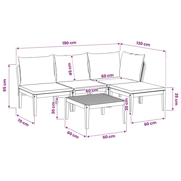 vidaXL 5 ks Záhradný lounge set s vankúšmi Prírodná – Obrázok 12