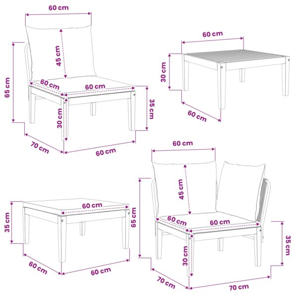 vidaXL 5 ks Záhradný lounge set s vankúšmi Prírodná – Obrázok 13