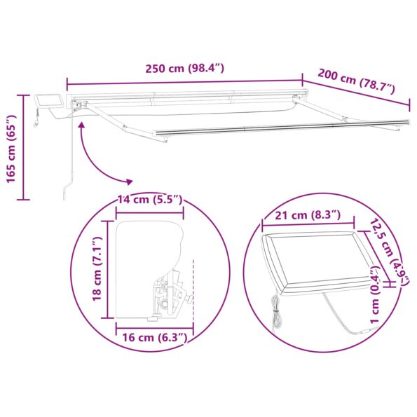 vidaXL Ručný rám markízy s LED Červená a Biela 2,5 x 2 m – Obrázok 13
