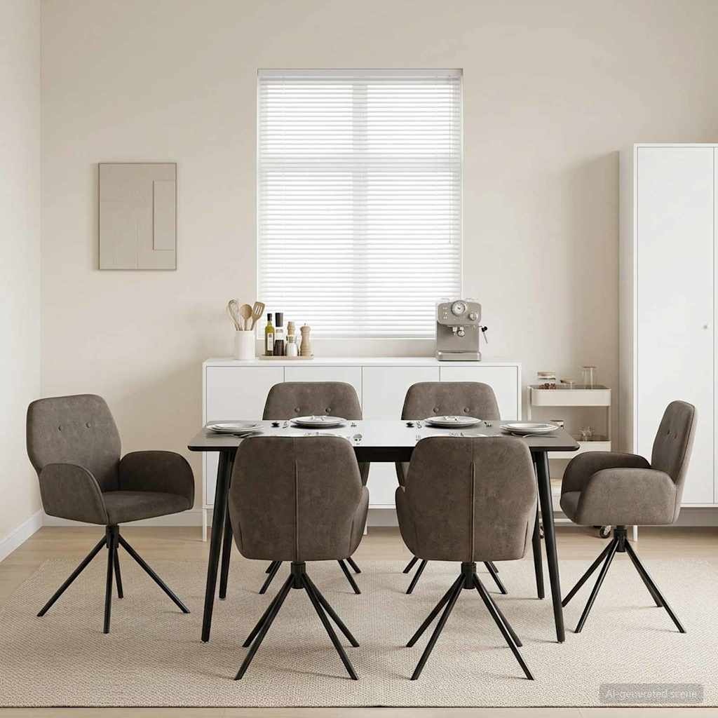 3428355_1.jpg vidaXL Otočné jedálenské stoličky 6 pcs Faux semišová koža Tmavosivá – Obrázok 1