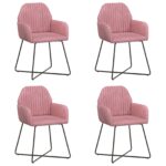 vidaXL Jedálenské stoličky 4 pcs Zamat Ružová 55 x 50 x 84 cm – Obrázok 2