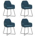 vidaXL Jedálenské stoličky 4 pcs Zamat Modrá 55 x 50 x 84 cm – Obrázok 2