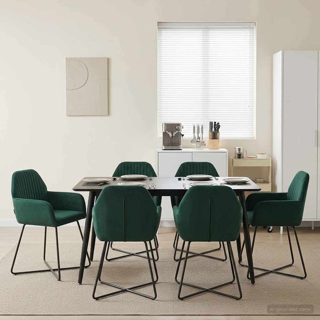 3428385_1.jpg vidaXL Jedálenské stoličky 6 pcs Zamat Tmavozelená 55 x 50 x 84 cm – Obrázok 1