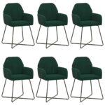 vidaXL Jedálenské stoličky 6 pcs Zamat Tmavozelená 55 x 50 x 84 cm – Obrázok 2