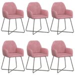 vidaXL Jedálenské stoličky 6 pcs Zamat Ružová 55 x 50 x 84 cm – Obrázok 2
