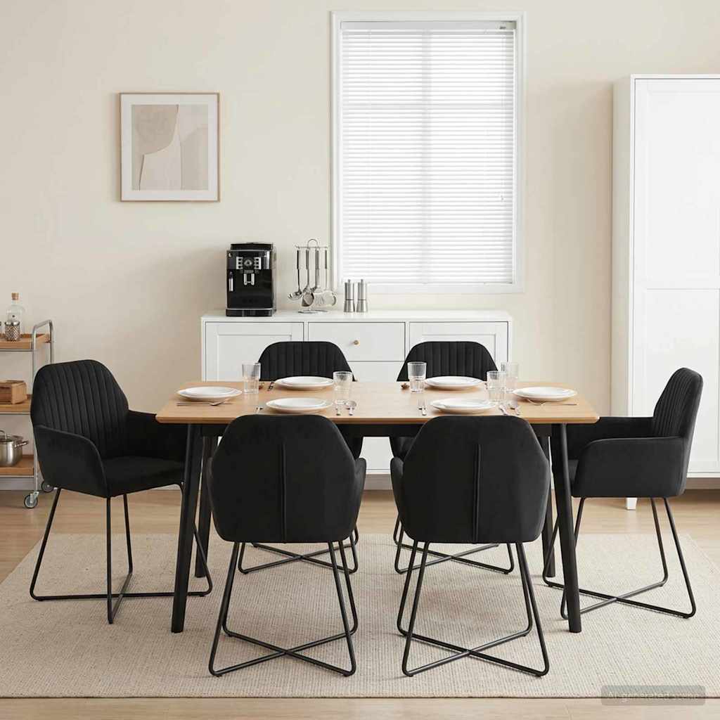3428388_1.jpg vidaXL Jedálenské stoličky 6 pcs Zamat Čierna 55 x 50 x 84 cm – Obrázok 1