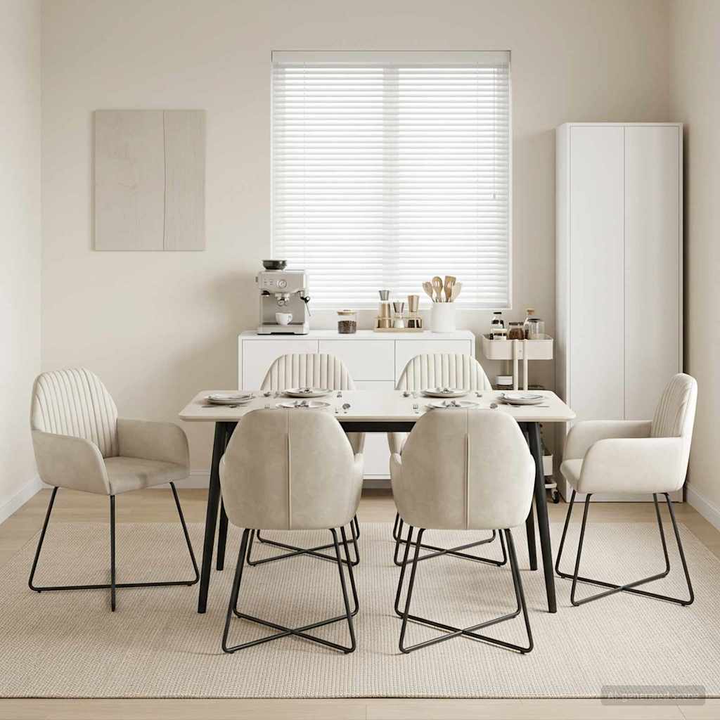 3428389_1.jpg vidaXL Jedálenské stoličky 6 pcs Zamat Krémová 55 x 50 x 84 cm – Obrázok 1