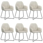vidaXL Jedálenské stoličky 6 pcs Zamat Krémová 55 x 50 x 84 cm – Obrázok 2