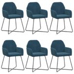 vidaXL Jedálenské stoličky 6 pcs Zamat Modrá 55 x 50 x 84 cm – Obrázok 2