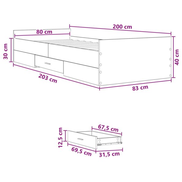 vidaXL Rám postele so skladom Dymový dub 80 x 200 cm Kompozitné drevo – Obrázok 10