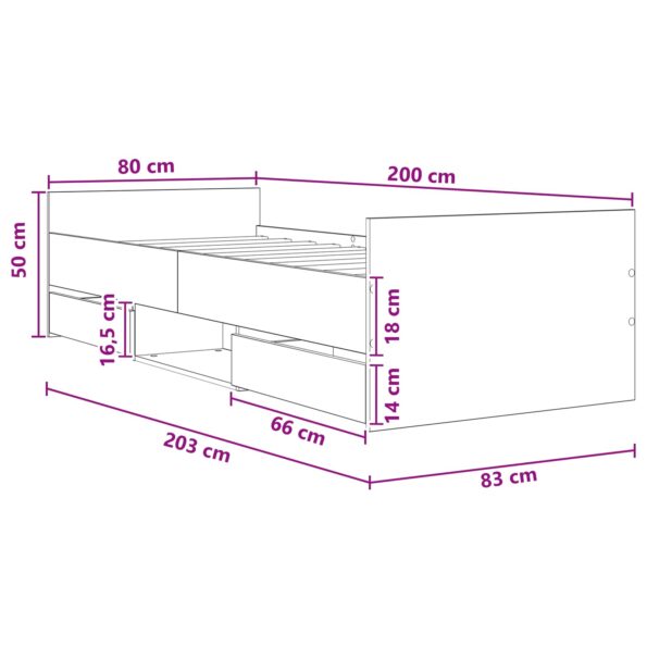 vidaXL Rám postele so skladom Dymový dub 80 x 200 cm Kompozitné drevo – Obrázok 9
