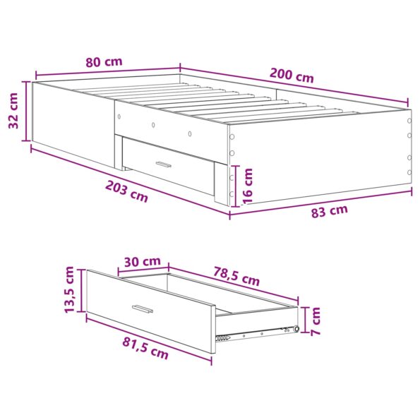 vidaXL Rám postele so skladom Dymový dub 80 x 200 cm Kompozitné drevo – Obrázok 9