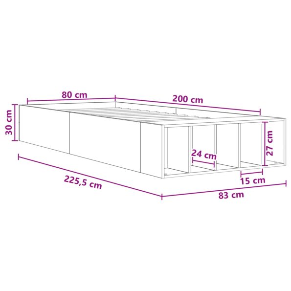 vidaXL Rám postele so skladom Dymový dub 80 x 200 cm Kompozitné drevo – Obrázok 10