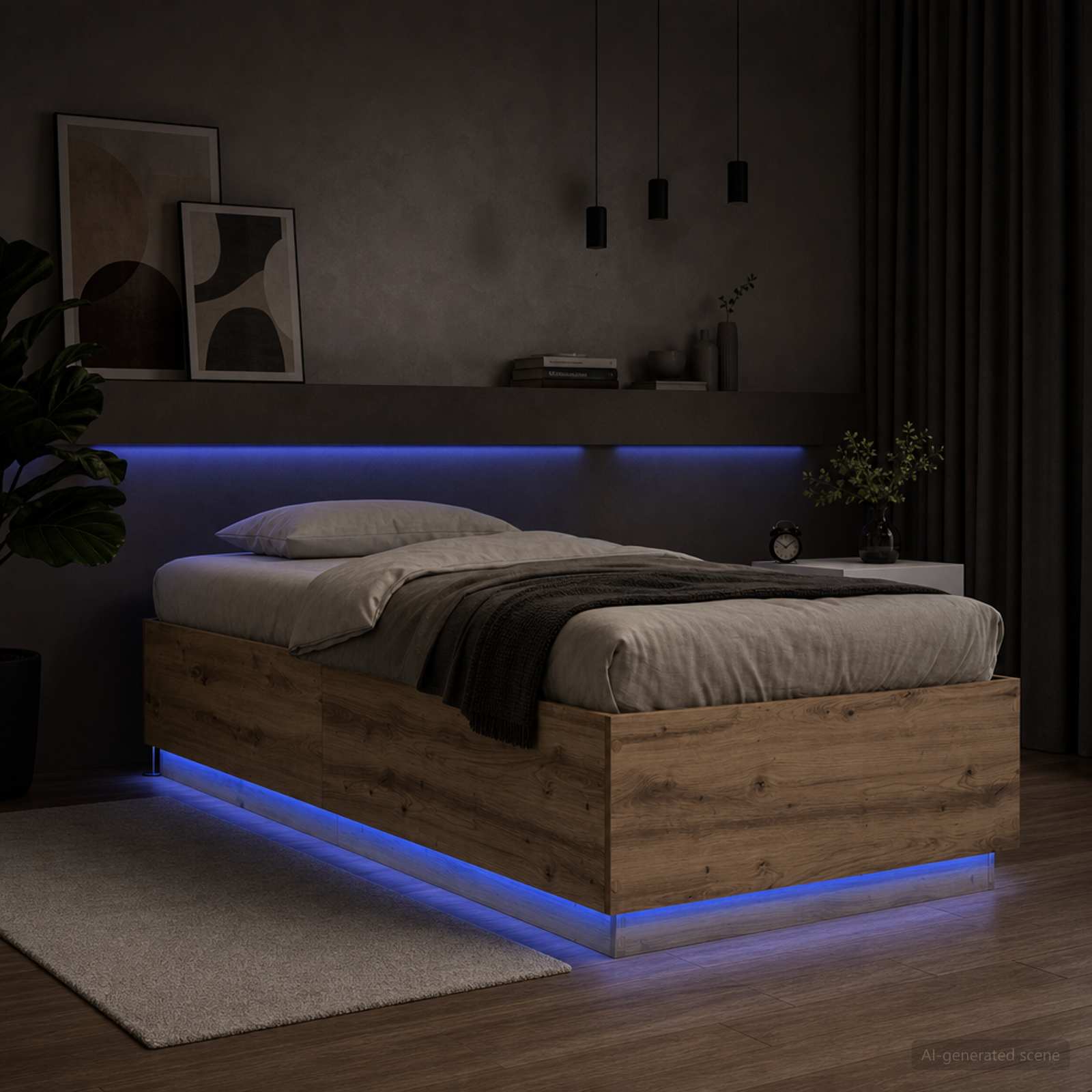 3429572_1.jpg vidaXL Posteľový rám s LED Dub artisan 80 x 200 cm Kompozitné drevo – Obrázok 1