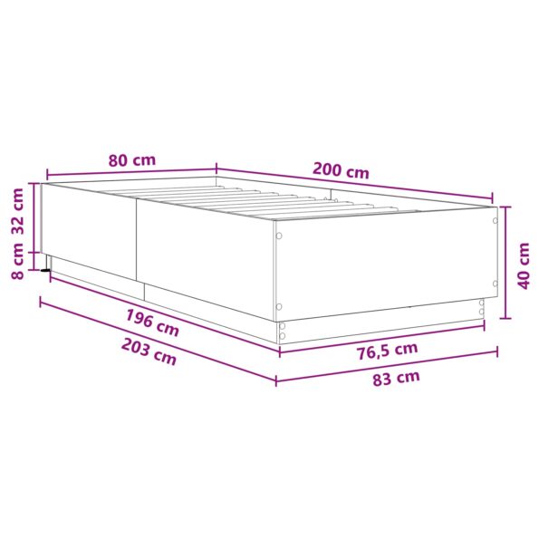 vidaXL Posteľový rám s LED Dub artisan 80 x 200 cm Kompozitné drevo – Obrázok 9