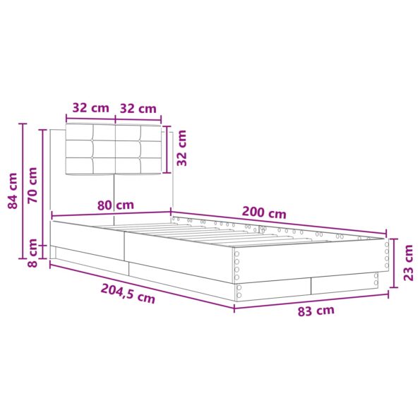 vidaXL Rám postele s čelom Dymový dub 80 x 200 cm Kompozitné drevo – Obrázok 9