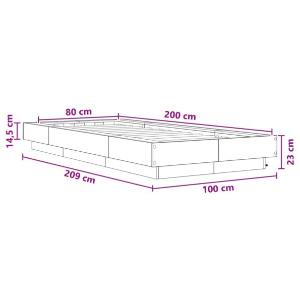 vidaXL Posteľový rám s LED Dymový dub 80 x 200 cm Kompozitné drevo – Obrázok 11