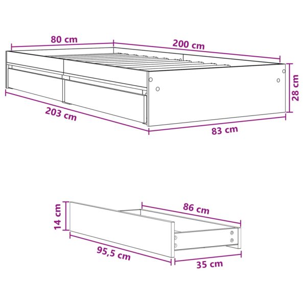 vidaXL Rám postele so skladom Dymový dub 80 x 200 cm Kompozitné drevo – Obrázok 10