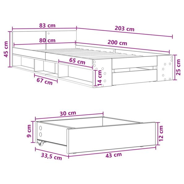 vidaXL Rám postele so skladom Dymový dub 80 x 200 cm Kompozitné drevo – Obrázok 10