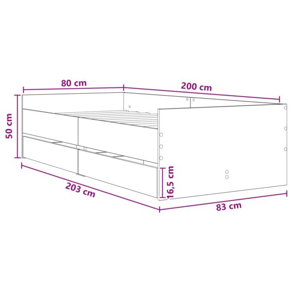 vidaXL Rám postele so skladom Dymový dub 80 x 200 cm Kompozitné drevo – Obrázok 9