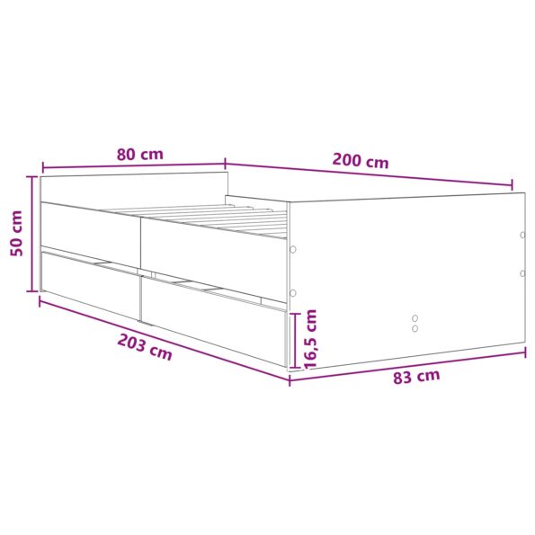 vidaXL Rám postele so skladom Dymový dub 80 x 200 cm Kompozitné drevo – Obrázok 9