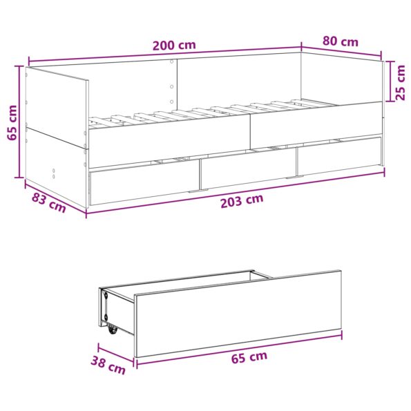 vidaXL Rám postele so skladom Dymový dub 80 x 200 cm Kompozitné drevo – Obrázok 10