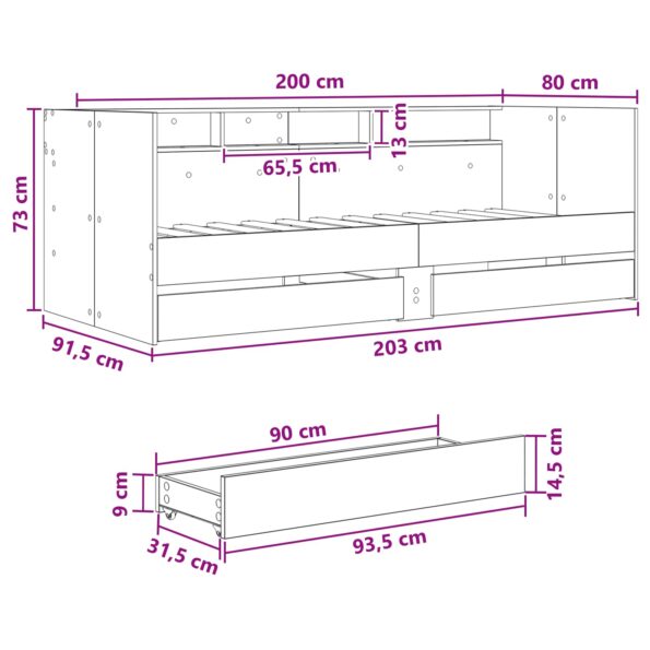 vidaXL Rám postele so skladom Dymový dub 80 x 200 cm Kompozitné drevo – Obrázok 10