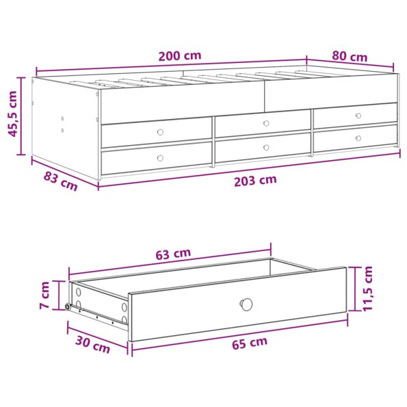 vidaXL Rám postele so skladom Dymový dub 80 x 200 cm Kompozitné drevo – Obrázok 10