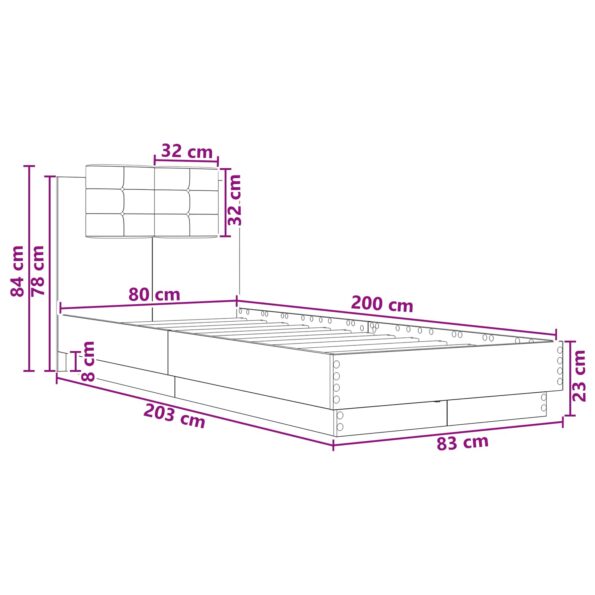 vidaXL Posteľový rám s LED Dub artisan 80 x 200 cm Kompozitné drevo – Obrázok 8