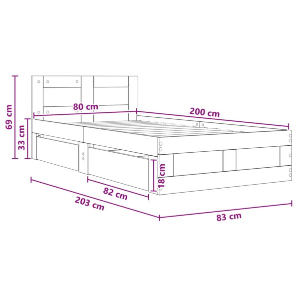 vidaXL Rám postele s čelom Sivý Sonoma 80 x 200 cm Kompozitné drevo – Obrázok 11