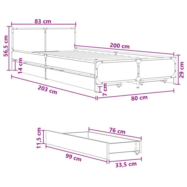 vidaXL Rám postele s čelom Dymový dub 80 x 200 cm Kompozitné drevo – Obrázok 10