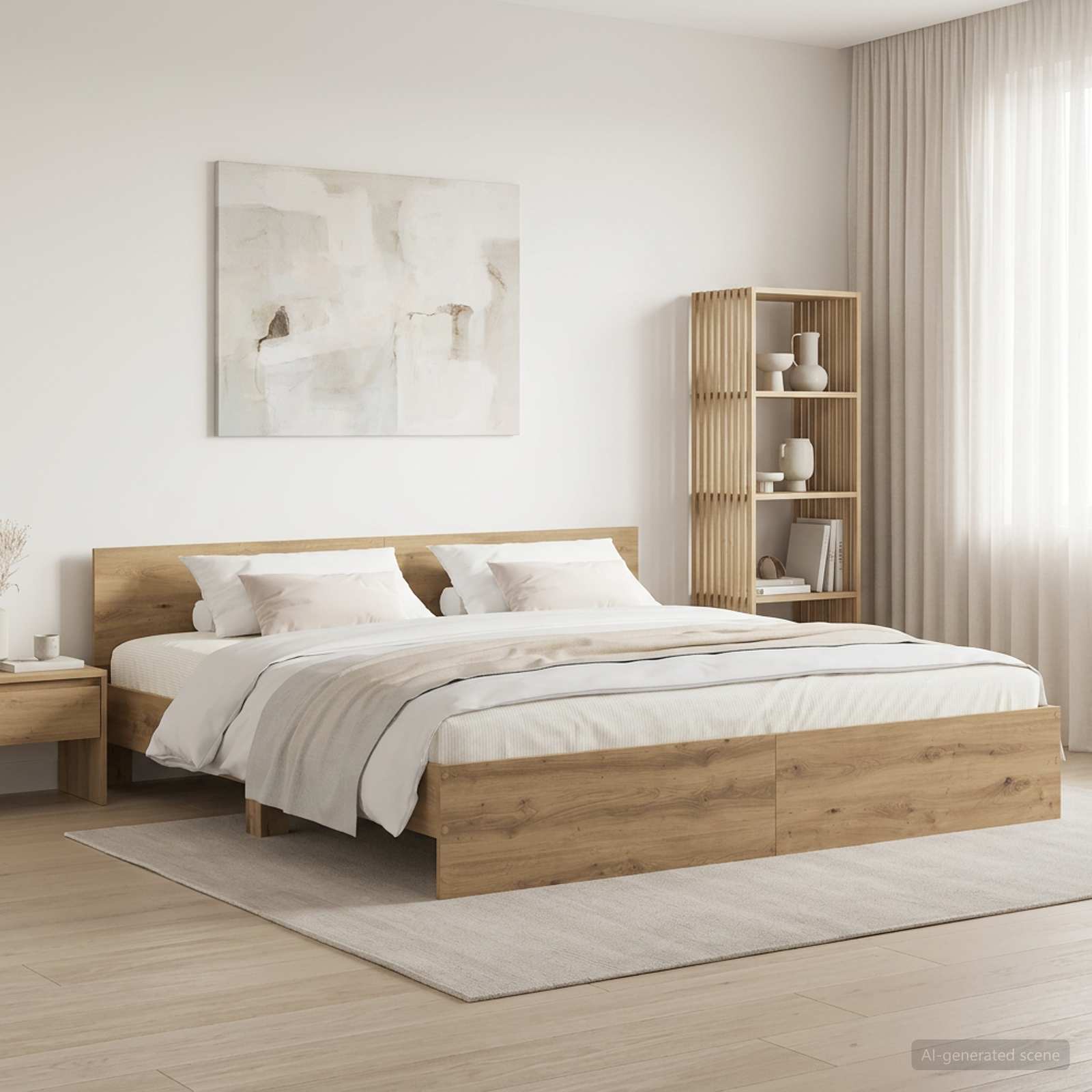 3445769_1.jpg vidaXL Rám postele s čelom Dub artisan 200 x 200 cm Kompozitné drevo – Obrázok 1