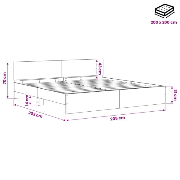 vidaXL Rám postele s čelom Dub artisan 200 x 200 cm Kompozitné drevo – Obrázok 8