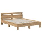 vidaXL Rám postele Dub artisan 135 x 190 cm Kompozitné drevo – Obrázok 3